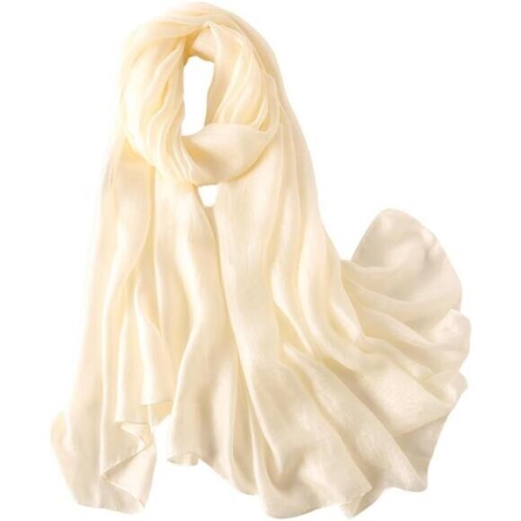 Women Solid Color Scarf, Long Lightweight Beige - Picture 2 of 6